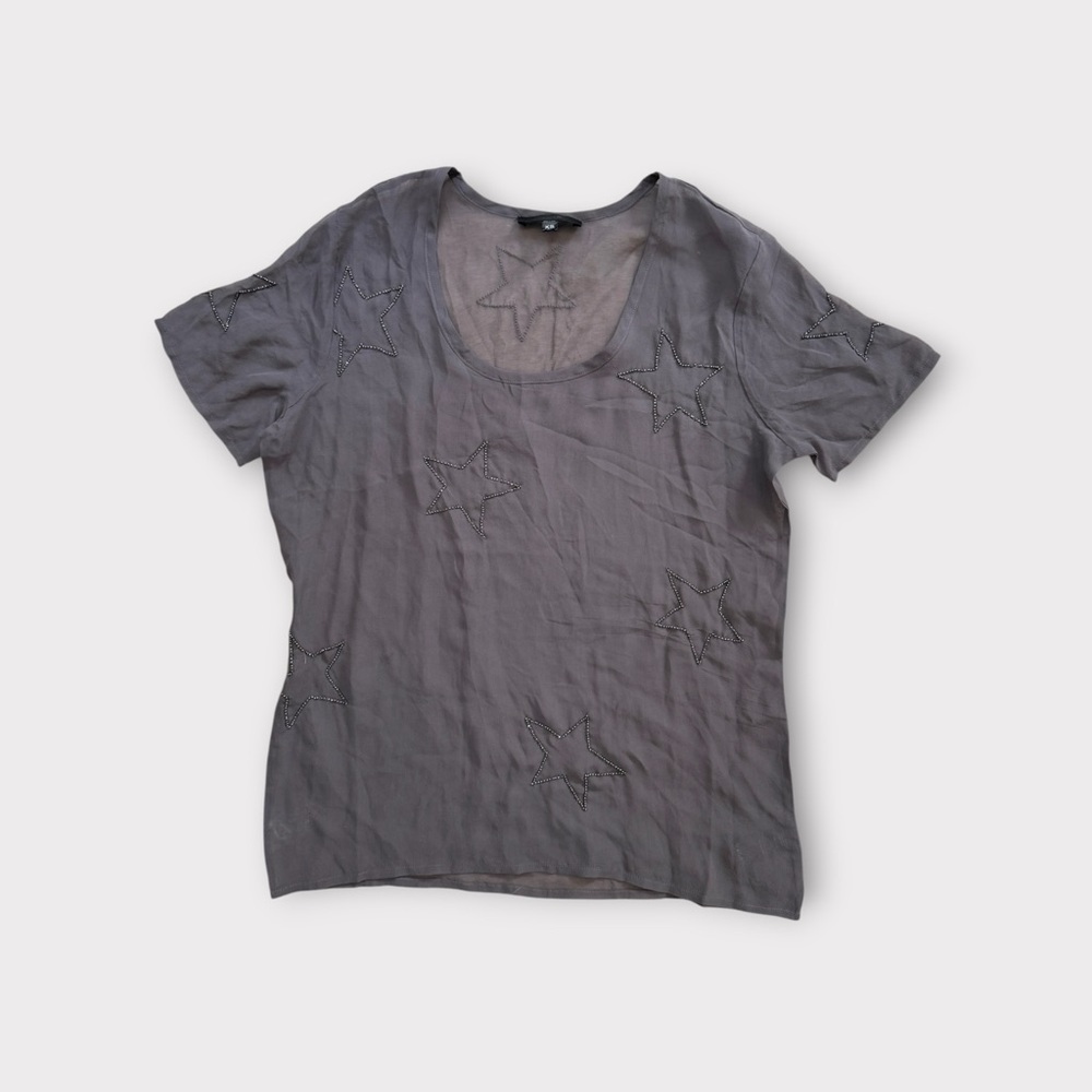 Indie Sleaze 100% silk Joe's Jeans Charcoal Star Short Sleeve Tee XS